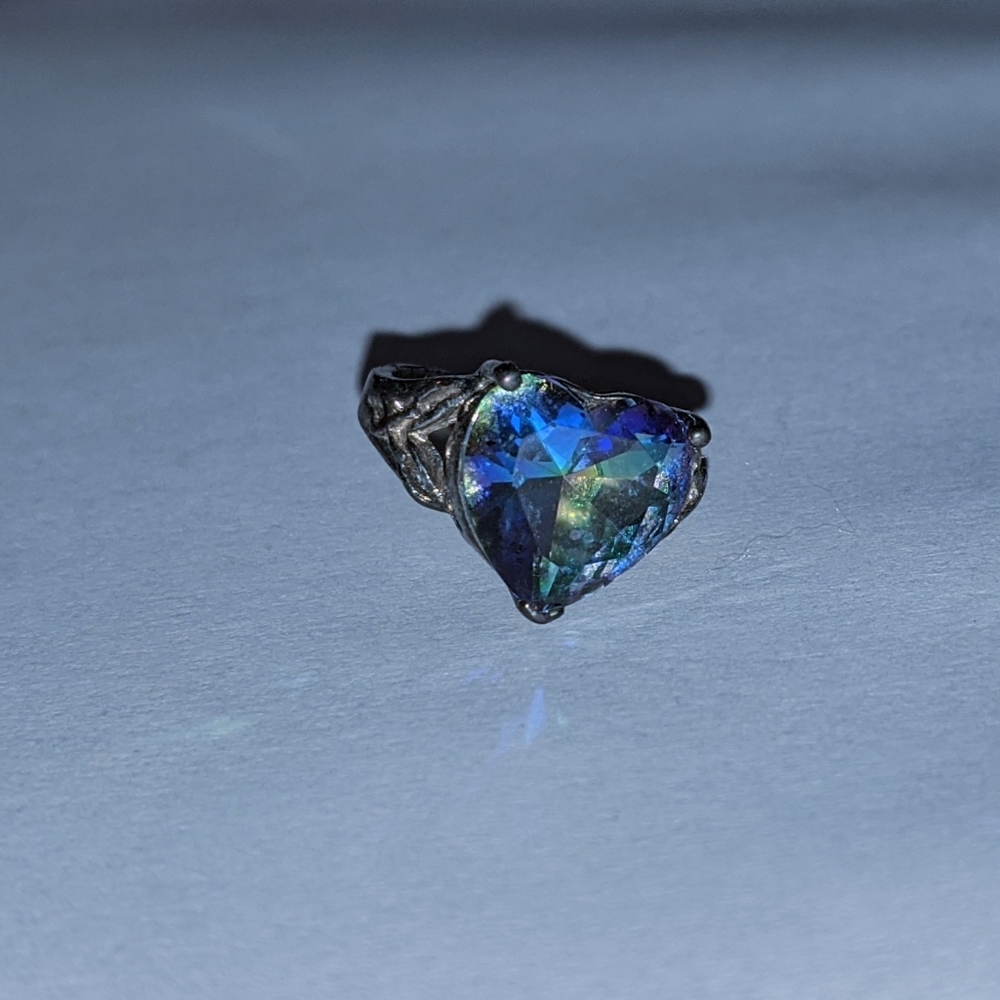 Sterling silver LARGE mystic topaz heart ring 6.5